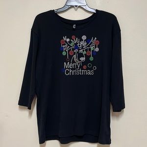 Lady Noiz black rhinestone reindeer Christmas shirt
